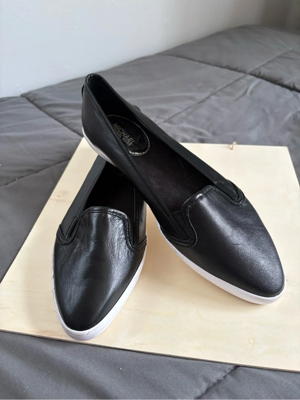 Michael Kors Black Leather Ballet Flats with Gold Insole Plate
